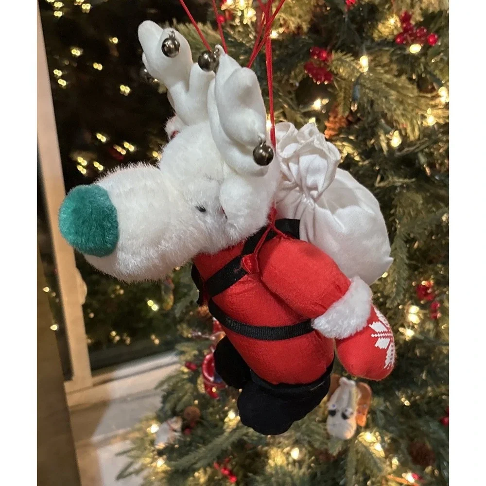 Vtg Applause Christmas Reindeer Santa bell Plush Parachute‎ Stuffed Animal Toys